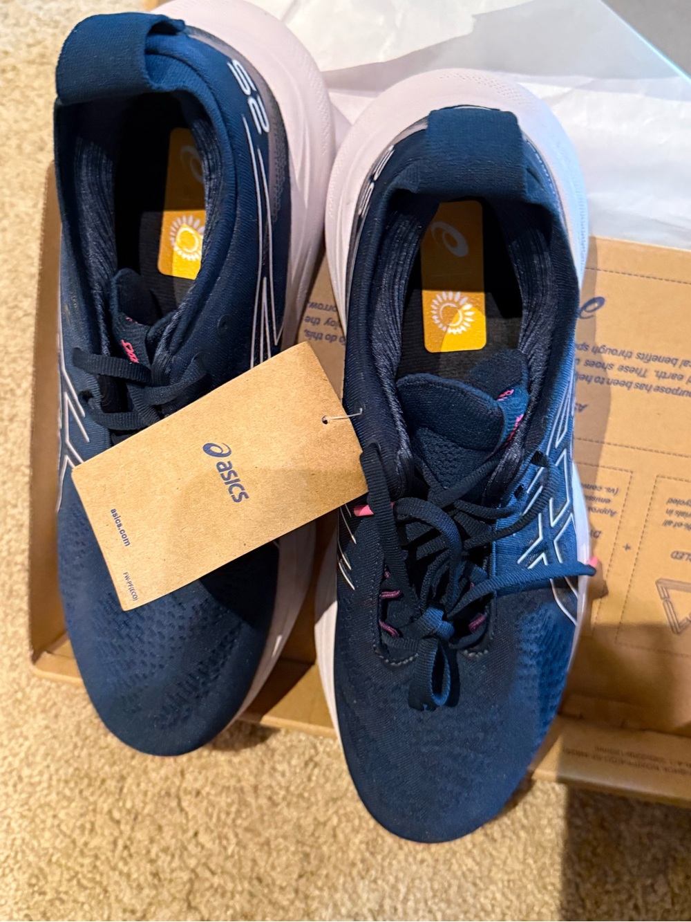 Asics Navy and Pink Women's Athletic Running Shoes - Picture 2 of 7